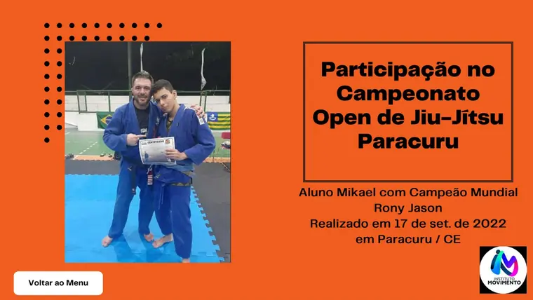Aluno Mikael ao lado do campeão mundial Rony Jason