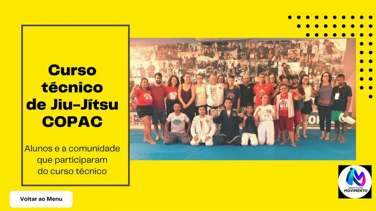 Turma reunida no curso técnico de jiu-jitsu do COPAC