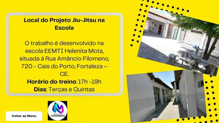 Slide com o local e horários do projeto