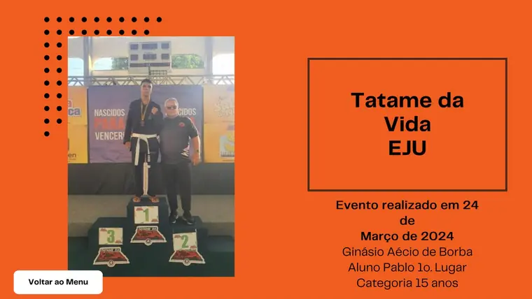 Aluno Pablo no primeiro lugar do pódio no Tatame da Vida