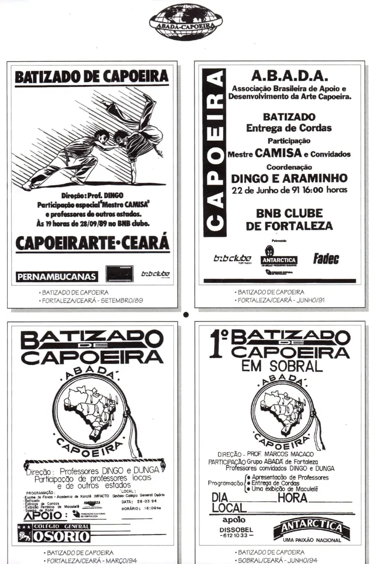 Coleção de cartazes de batizados de capoeira de 1989 a 1994