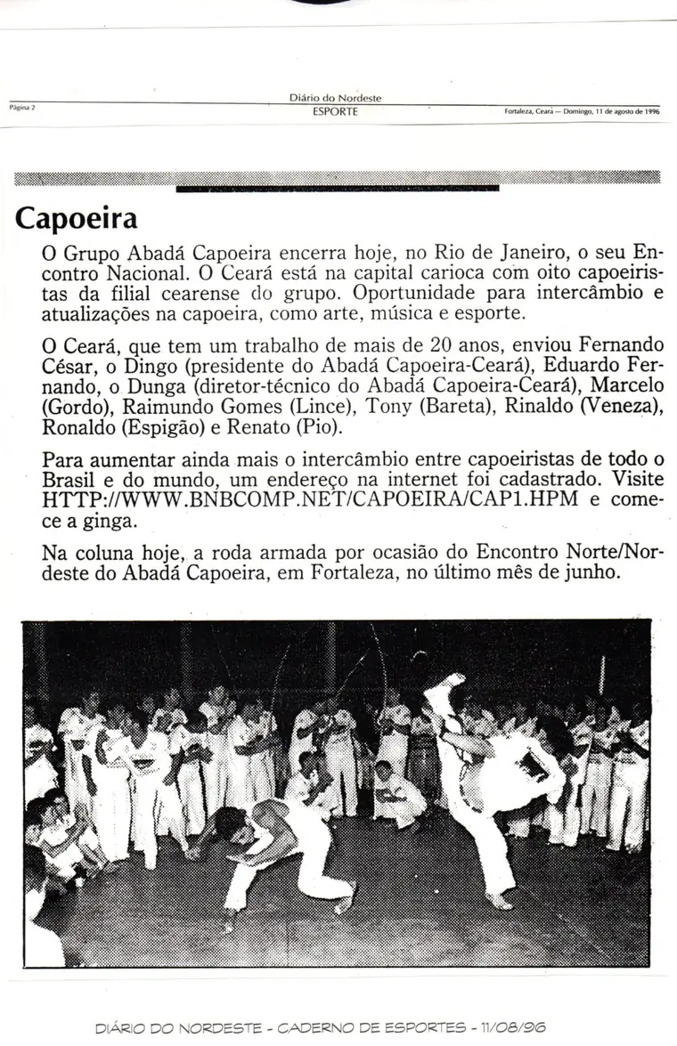 Coluna de capoeira do Diário do Nordeste de 1996
