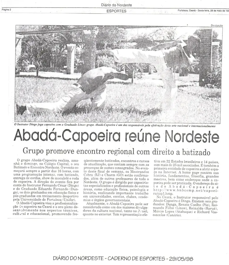 Recorte do Diário do Nordeste de 1998 sobre o encontro Abadá do Nordeste