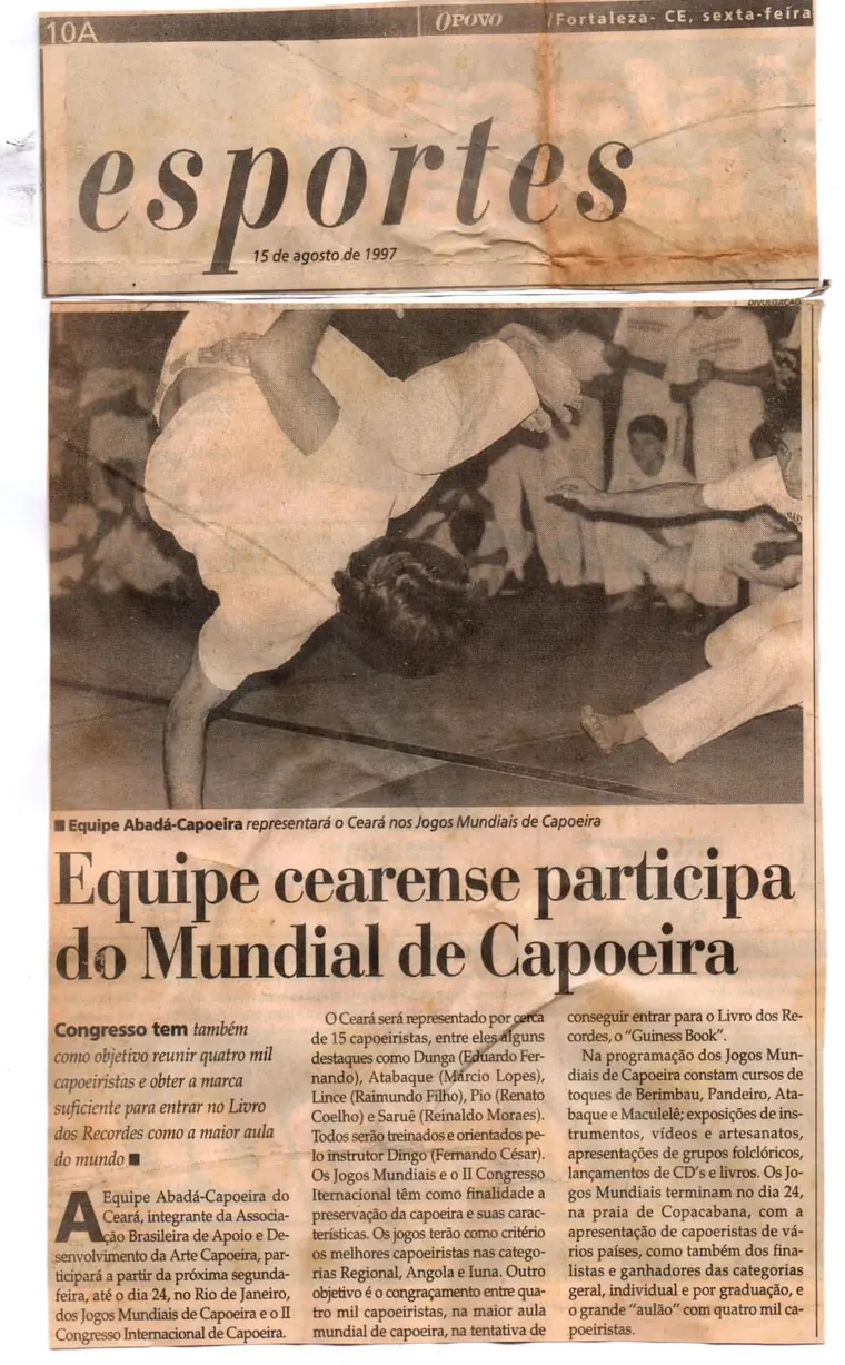 Recorte de O POVO de 1997 sobre o Mundial de Capoeira