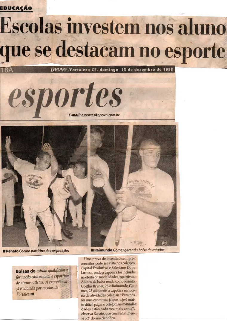 Recorte de O POVO de 1998 sobre escolas e alunos-atletas