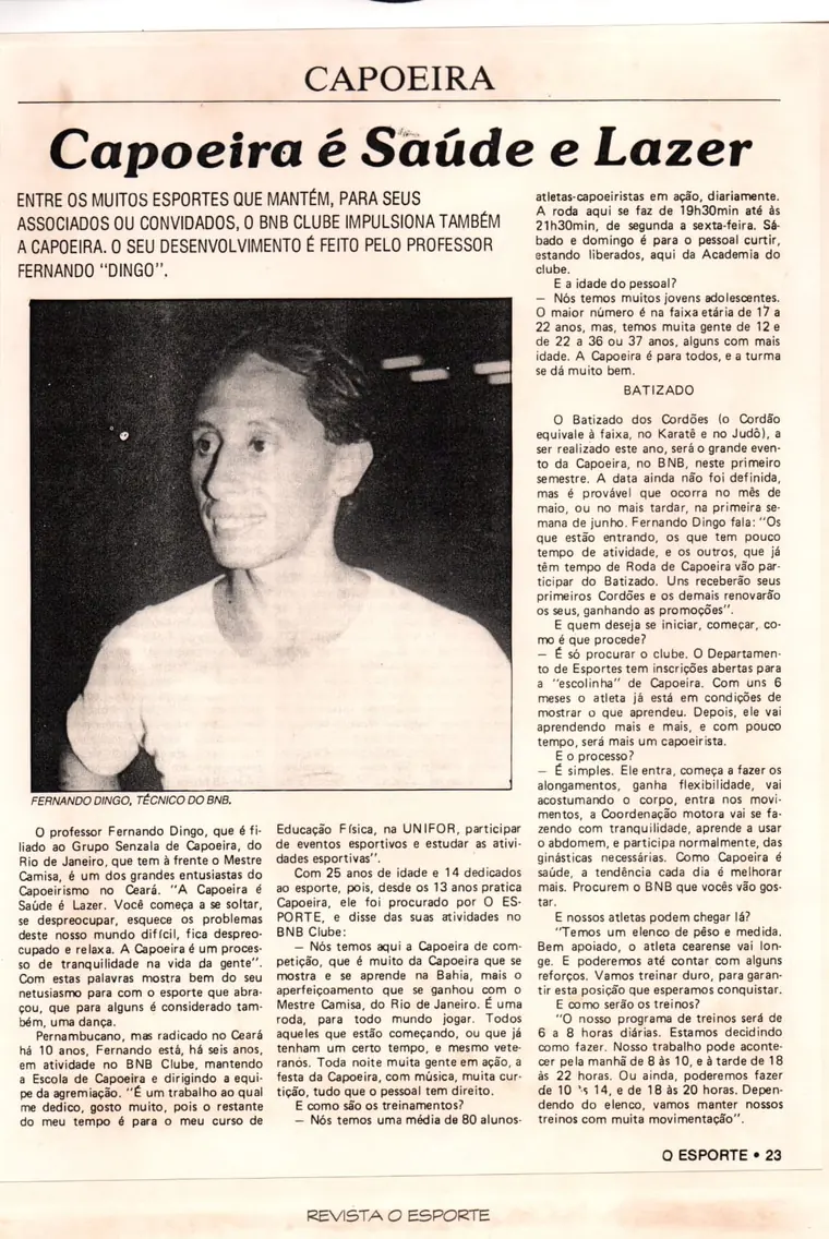 Matéria da Revista O Esporte sobre capoeira no BNB Clube